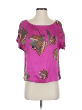 H By Halston Women Pink Short Sleeve Silk Top 4