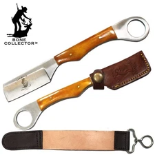 BC 866-YBN 8" Yellow Bone Handle Razor Knife with Leather Sheath & Sharpening St