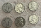 1960’s Quarter & Standing Liberty Lot Of 6 90% Silver