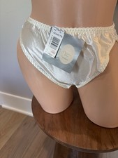 VTG Christian Dior Silky Nylon Lace Hi-cut Sissy Bikini Panty Vanilla Sz L NWT