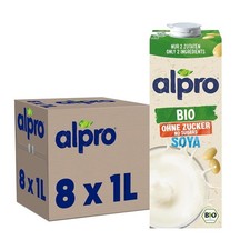 Alpro Bio Soyadrink ohne Zucker &ndash; 8 x 1 Liter, Pflanzenbasiert, Vegan, 8 Liter