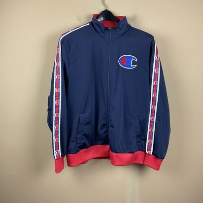 Champion Tricot Full Zip Warmup Jacket Mens XXL Blue L/S Big C Polyester