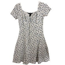 Forever 21 Milkmaid Dress Fit Flare Sz S Floral Ribbed Cotton Cottage Coquette