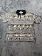 Vintage Lacoste Polo Shirt Mens Medium Black Geometric Knit Made in France 90s