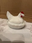 Vintage Small Milk Glass Hen on Nest Covered Dish Westmoreland Glass