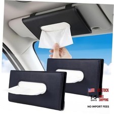 2Pack Car Tissue Holder - Sun Visor Napkin Box - Premium PU A-Black Black