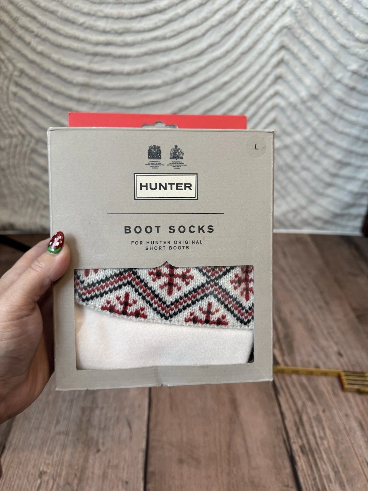 Hunter women’s Boot Socks Fair Isle White Red Black Thermal Size L
