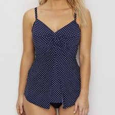 Miraclesuit Pin Point Love Knot Tankini Top Swimsuit midnight blue size 8 NWT
