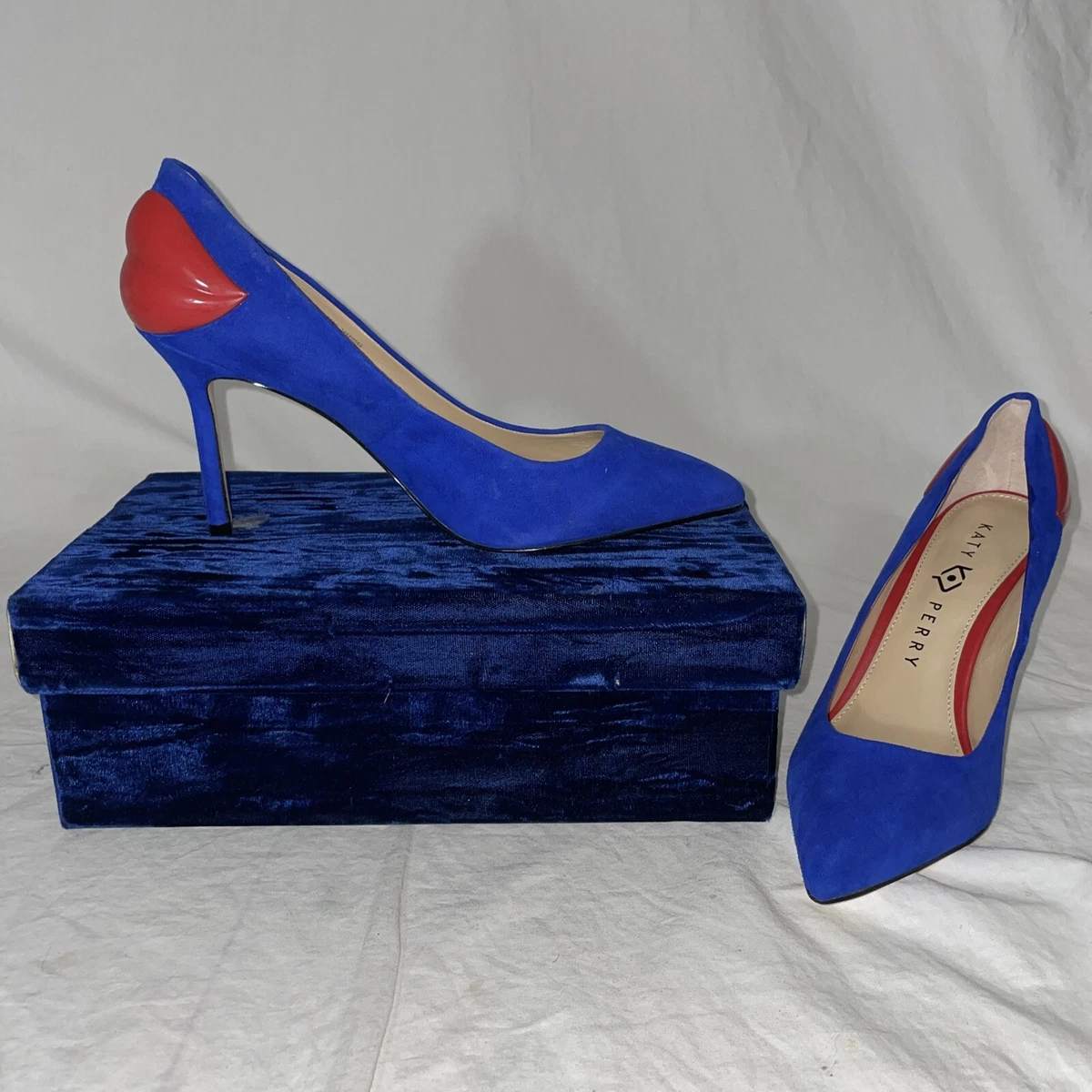 Womens Katy Perry The Femi Red Lips Pump Space Blue Suede Shoes