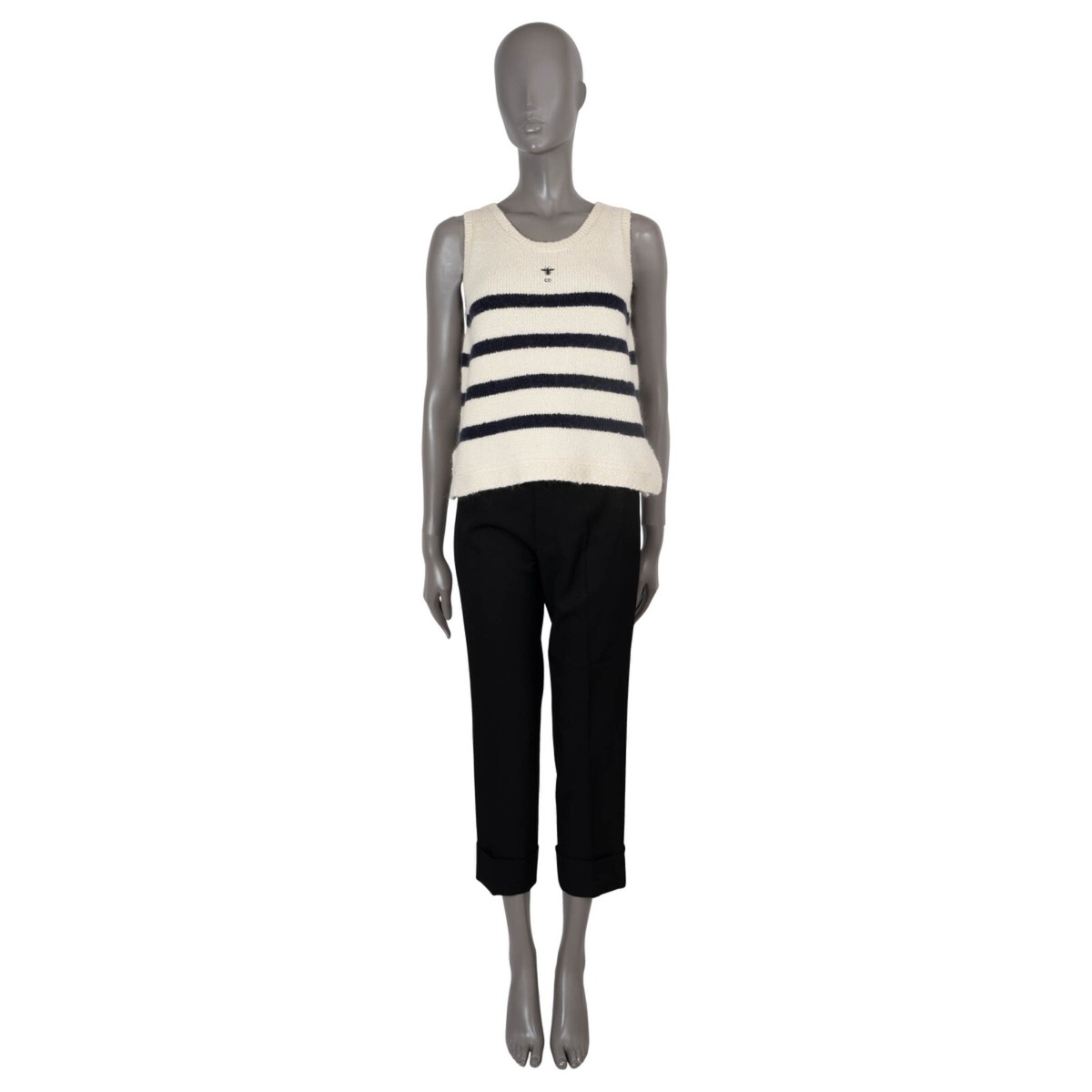 70431 auth CHRISTIAN DIOR cream navy cotton 2024 MARINIERE