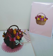 Panier tulipe coloré 3D Kirigami carte de voeux pop-up