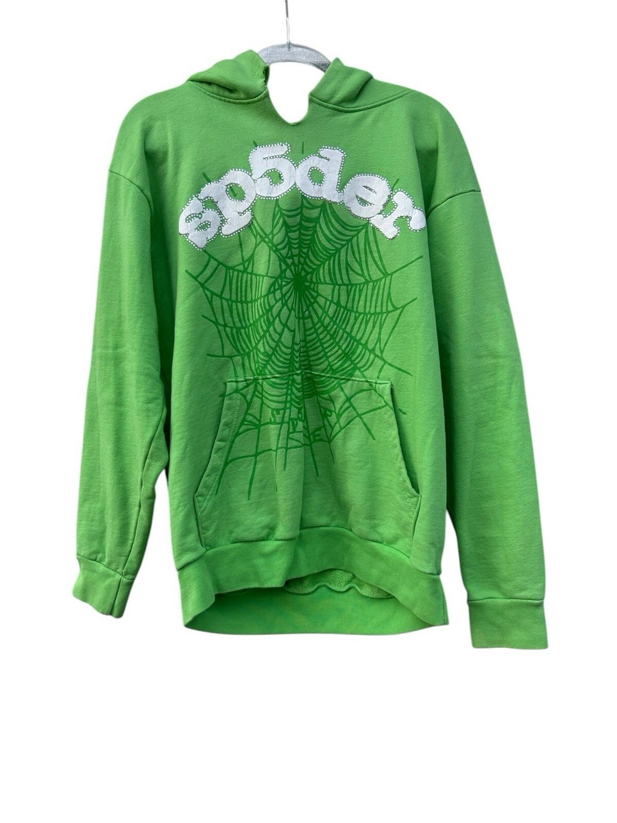 Sp5der Worldwide Web Hoodie Slime AUTHENTIC Green Sweatshirt Size