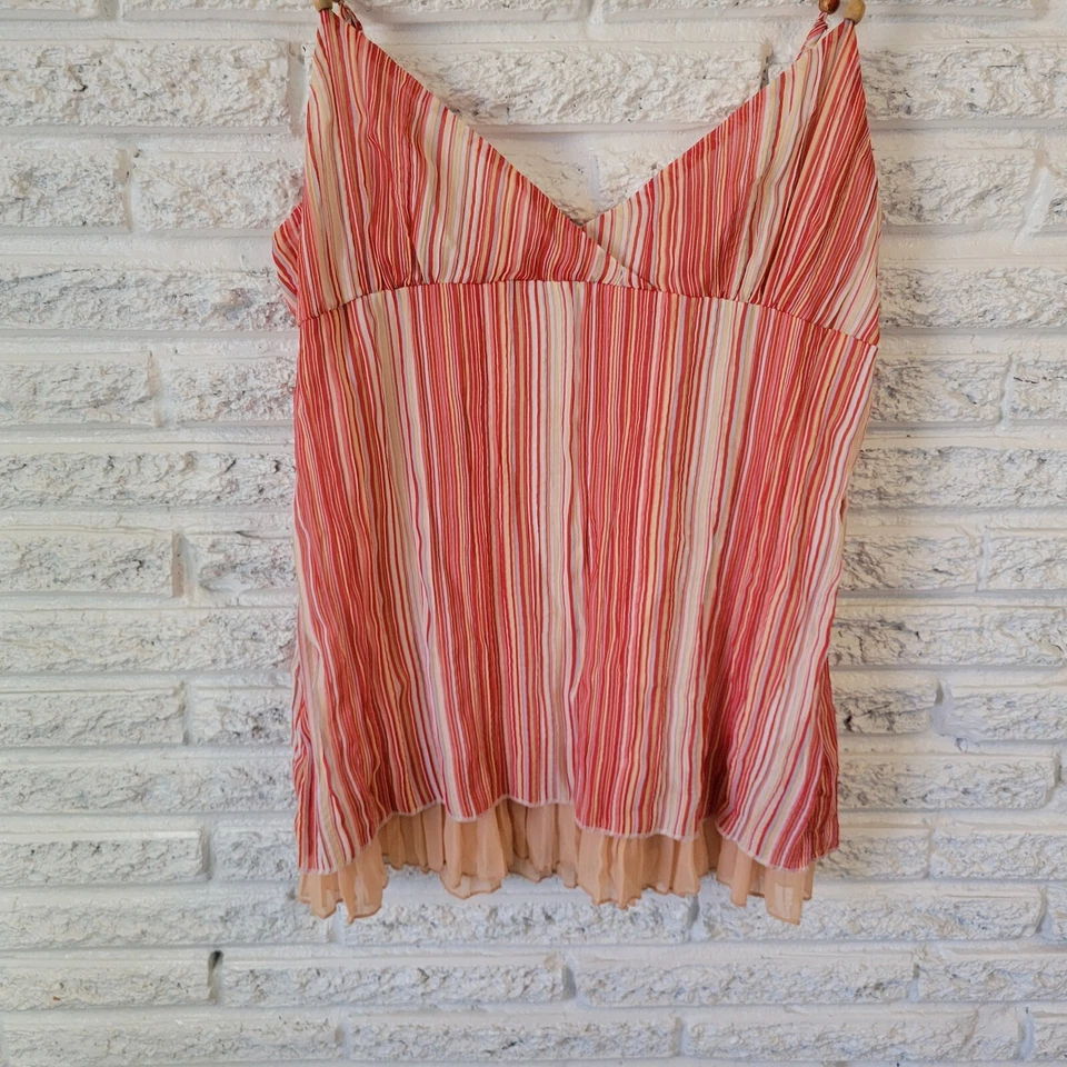 Top Jordache Mujer Junior XL Camisola Ajustable Espagueti Rojo Blanco Rayas Foto 4 de 4