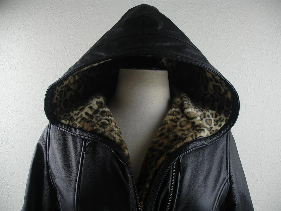 Chaqueta Abrigo Mujer XS S Niña XL Wilson Cuero Negro Forro Piel Sintética Leopardo Foto 2 de 4