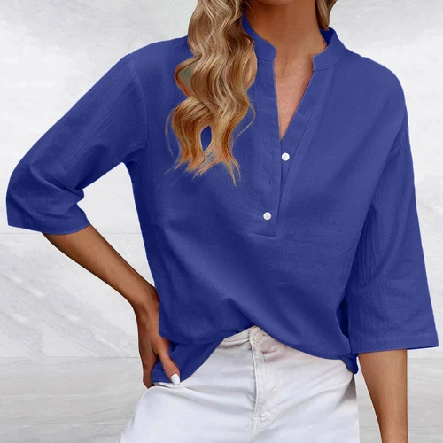 3/4 Sleeve Women's Top Casual Loose Round Neck T Shirt Cute Solid Color Long - Picture 28 of 42