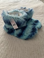 Justice Shaggy Slipper Bootie Faux Fur Girls 5.5 to 7.5 Pink or Blue Grip Sole