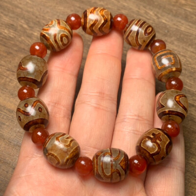 Tibetan Nepalese Himalayan Ancient agate Old Dzi Talisman  eye Bead Amulet FYM