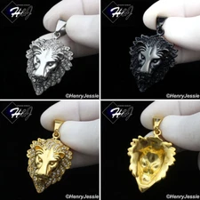 MEN Stainless Steel Gold/Silver/Black Plated ICY Bling CZ Lion Face Pendant*P134