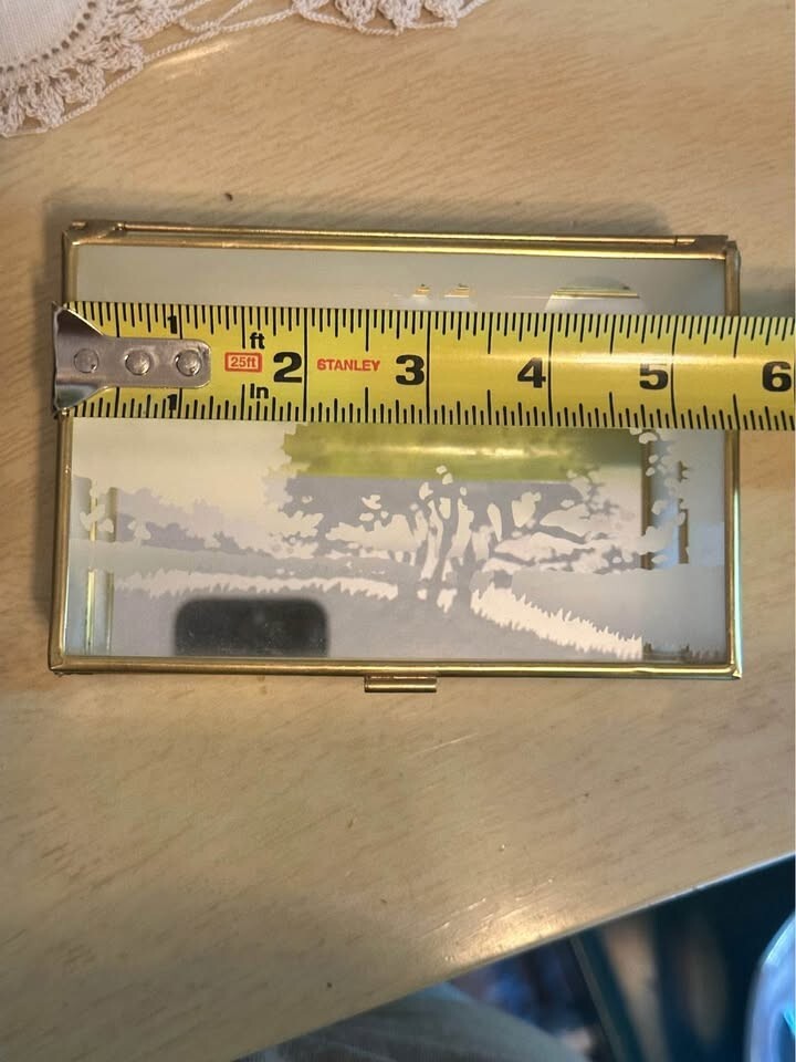 Crowning  Touch VTG Jewelry Box Mirrored Etched Glass Panel Brass Hinged Footed 