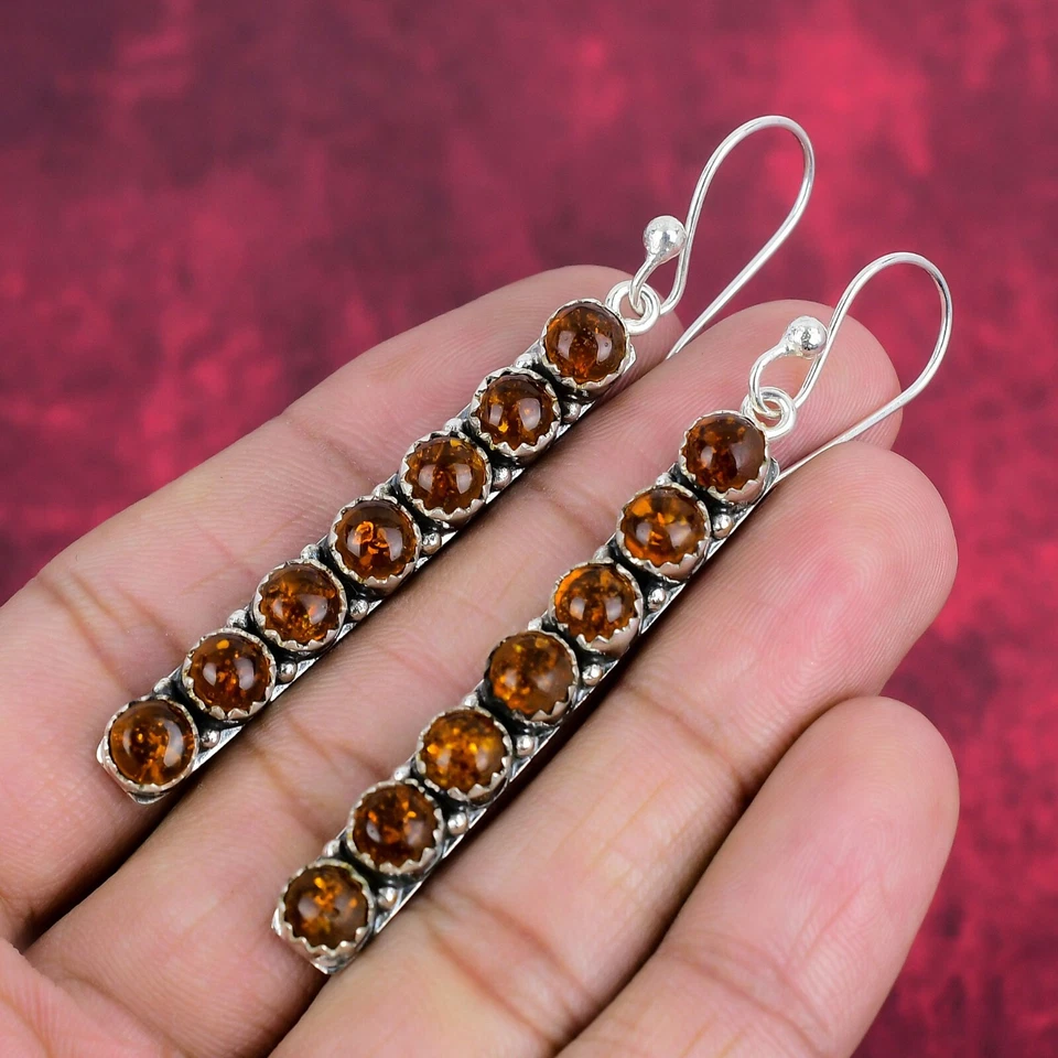 Baltic Amber Gemstone Handmade 925 Sterling Silver Earrings Jewelry - Image 3 of 4