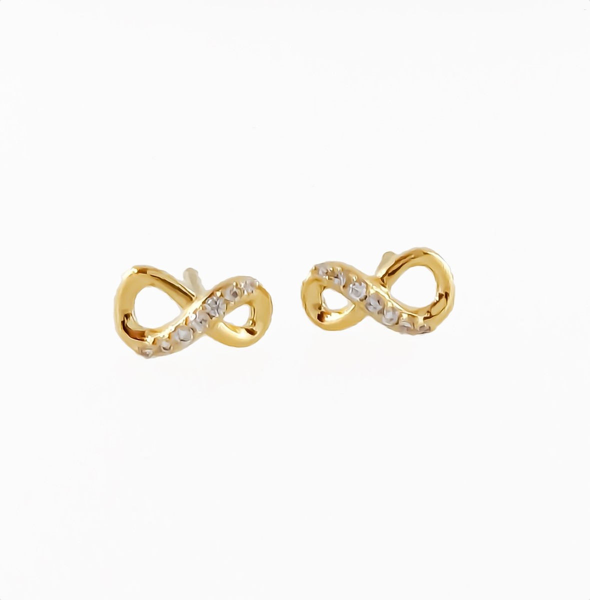 New 100% Authentic PANDORA 14k Gold Sparkling Infinity Stud