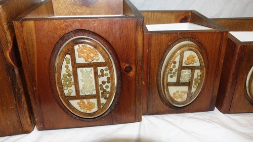 Vintage 70er Jahre Holz Rustikale Samen 4 Kanister Set mit Kunststoffeinsatz Einsätzen - Bild 3 von 19