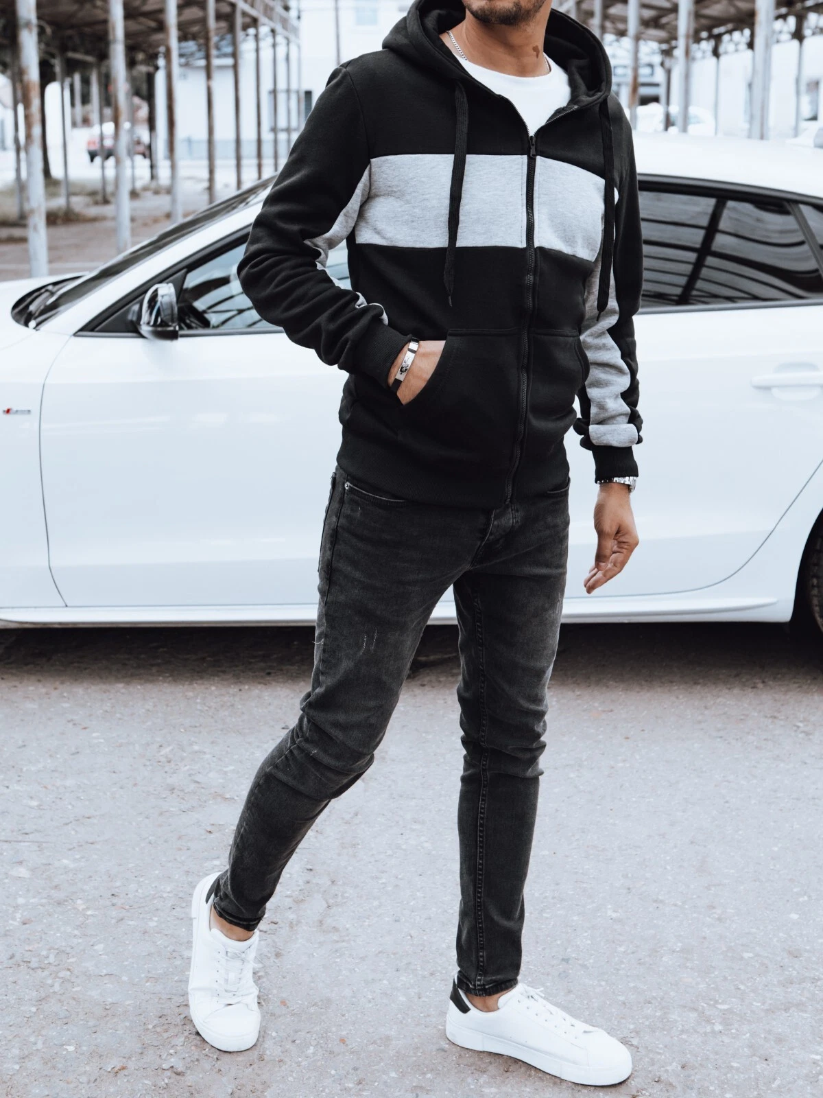 SACAI Felpa con cappuccio uomo pelliccia isolata maglione uomo zip felpa DSTREET M 2XL