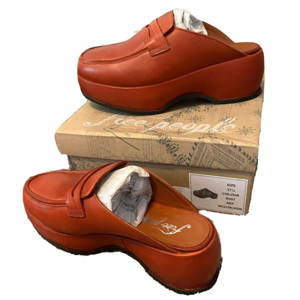 NEW Women Free People Winston Platform Loafer Mule In Saffron Leather SZ- 6.5