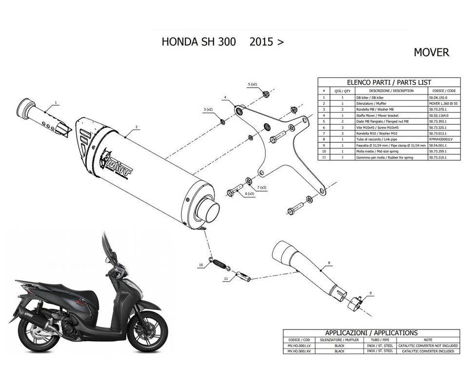 Scarico Completo Mivv Mover Acciaio Nero Honda Sh 300 2007 > 2020 - Immagine 4 di 4