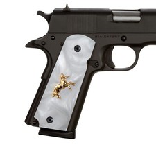 1911 Grips Full Size,White Pearl with Gold Horse,Fits Colt,Kimber,Springfield