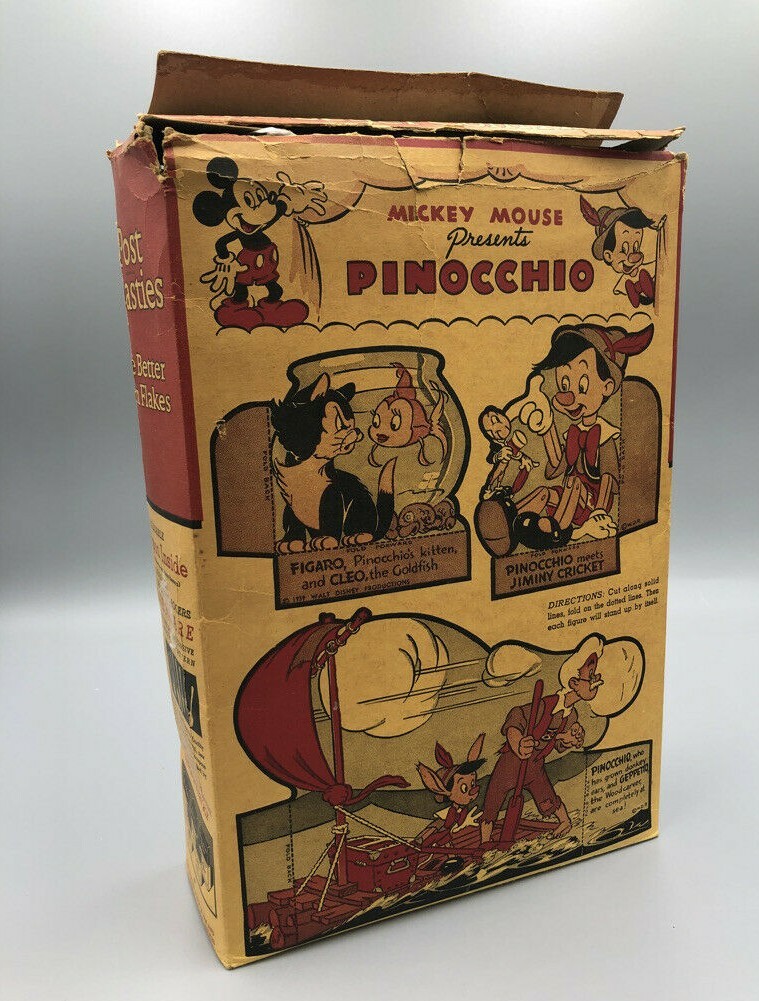 c 1940 PINOCCHIO Cereal Box POST TOASTIES Corn Flakes WDP DISNEY