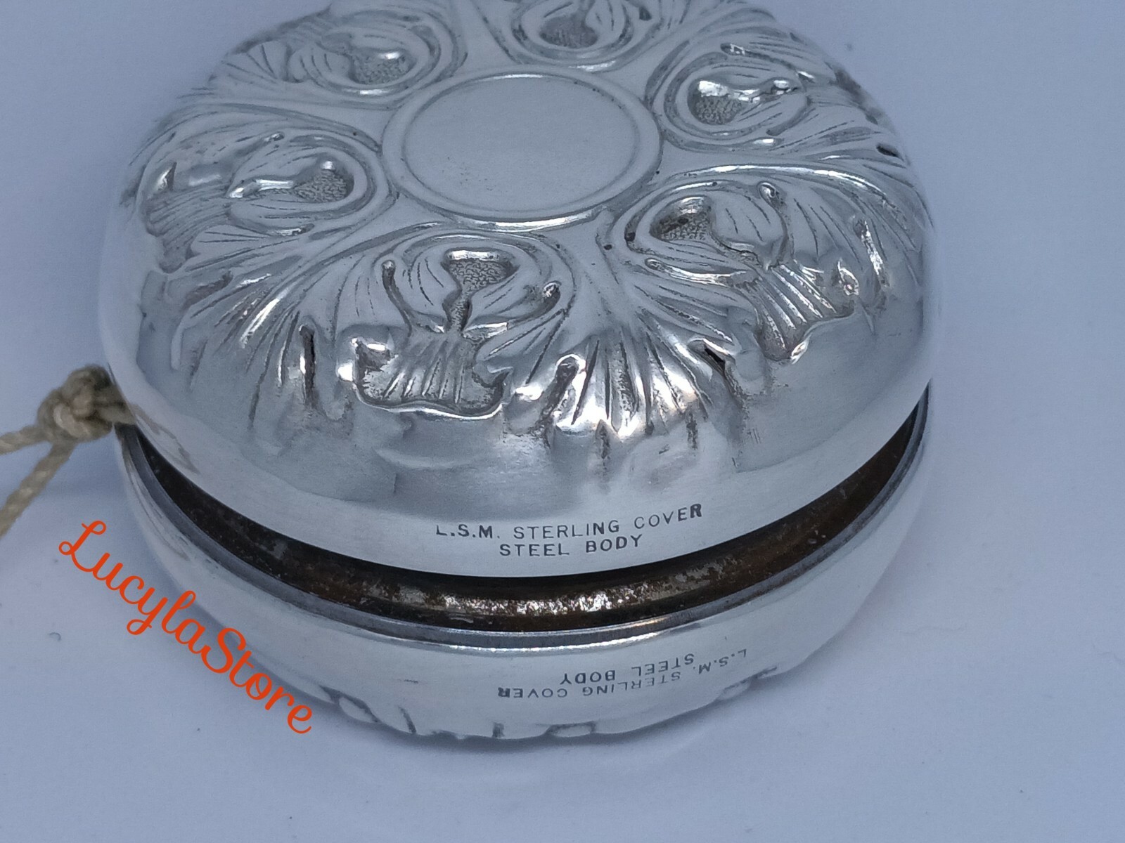 Embossed Repousse L.S.M. Vintage Sterling Silver Over Steel Yo-Yo Toy Repousse Floral No ...