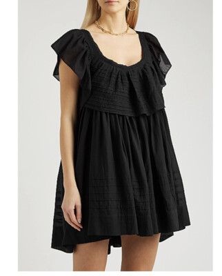 Free People Hailey Mini Dress Black Lace Ruffle Babydoll Flounce Boho  Lovely L | eBay UK