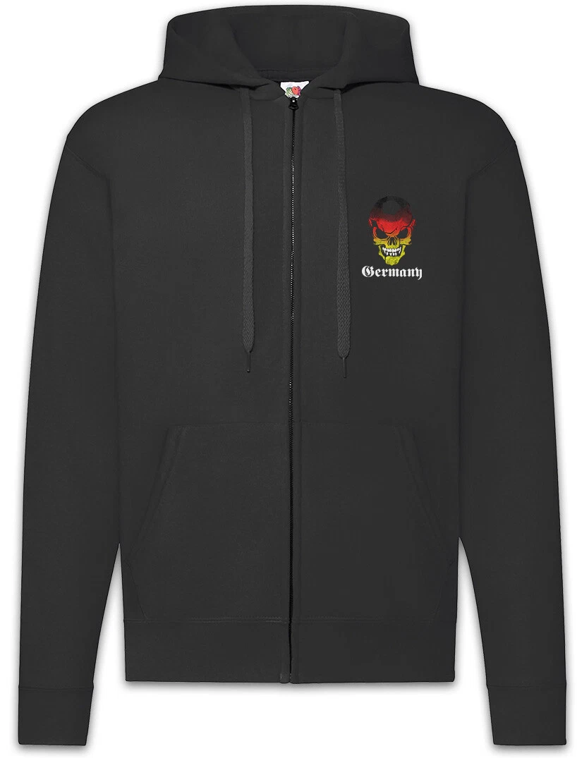 Black Germany German Football Soccer Skull Flag Zipper Hoodie Deutschland