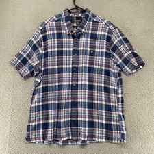 Eddie Bauer Shirt Mens 2XL Plaid Button Down Classic Fit 100 Cotton Red Blue