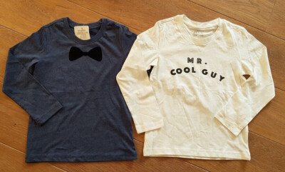 2x Langarmshirts Fliege und Mr. Cool LA Shirt blau weiß Gr 128  Neu