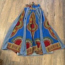 NF Maxi Skirt Womens One Size Blue Red African Dashiki Print Boho Festival Style