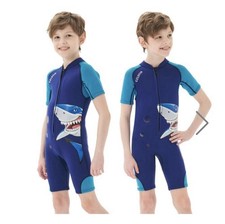 Goldfin Youth Shark Print Short Sleeve Wetsuit Blue Size 10