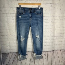 Judy Blue Distressed Cuffed Boyfriend Jeans Medium Wash Blue Denim Women's 15/32