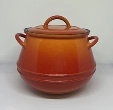 Descoware Belgium 3qt Cast Iron Flame Orange Red Enameled Bean Pot w/lid