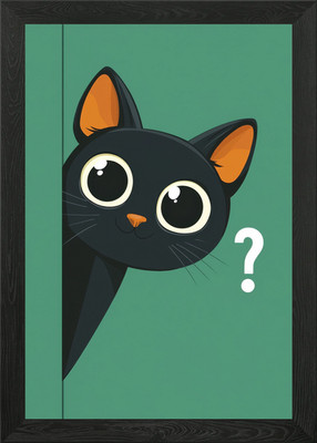 Gerahmtes Wandbild Neugierige schwarze Katze Poster Leinwanddruck Bild
