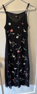 Vintage Vivienne Tam Size 1 Small Nylon Mesh Embroidered Bird Flower Tank Dress