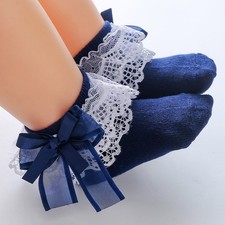 Baby Girls Lace Ruffle Frilly Princess Cotton Socks Newborn Infant Cute Bow Sock