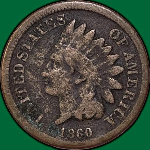 1860 Round Bust Indian Head Cent Very Good VG Coin, Minor corrosion #35473
