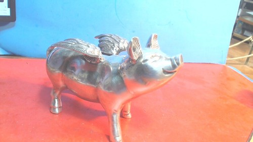 Salvadanaio vintage-ARGENTO PLACCATO zinco fuso-VOLANTE-Monete Salvadanaio - Foto 8 di 9