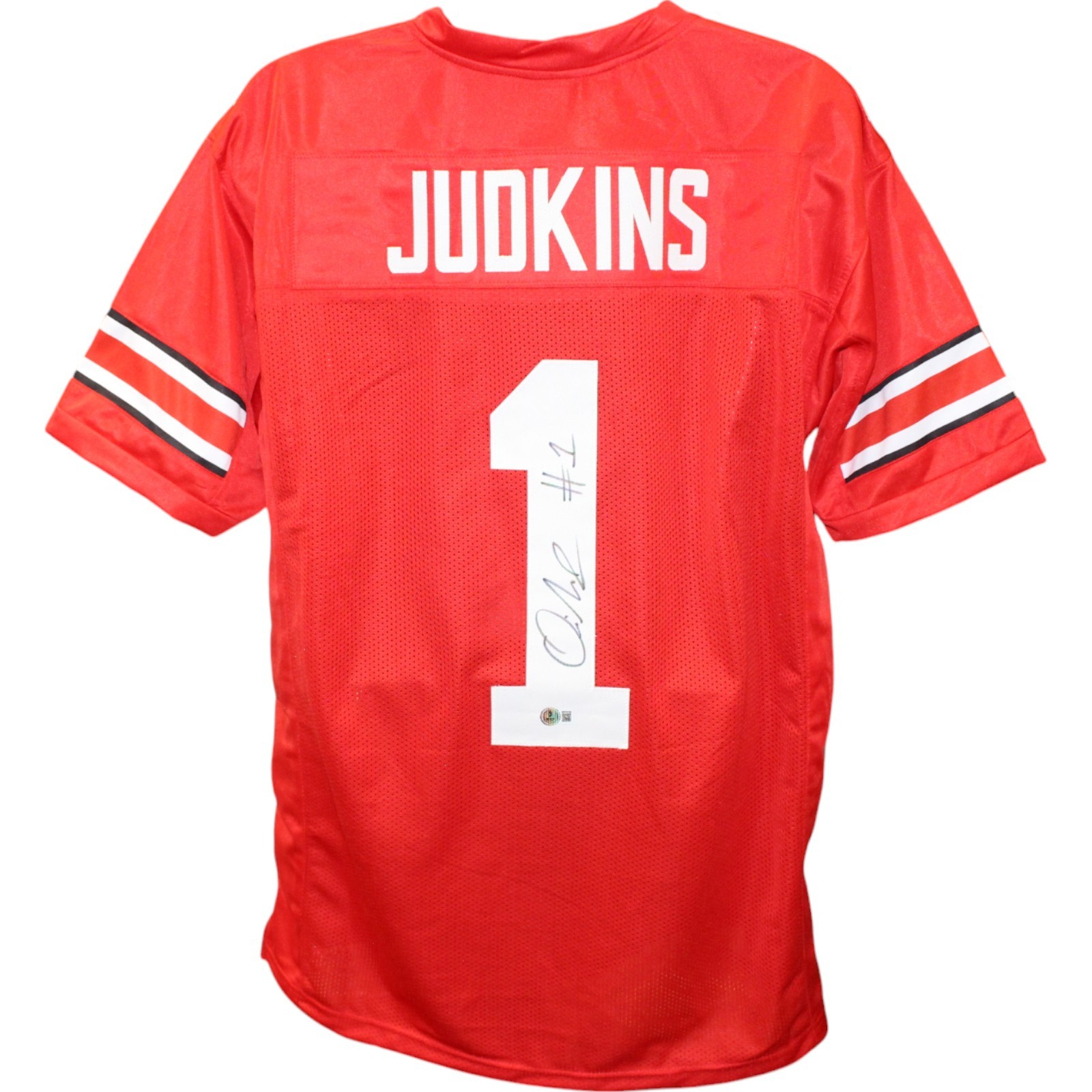 Quinshon Judkins Autographed Signed Ohio State Buckeyes College Style XL Red Jersey Beckett Witness 50079 