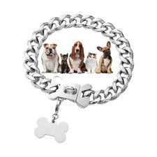 Silver Chain Dog Collar 15mm Stainless Steel Cuban Link Dog Collar ... Fast Ship