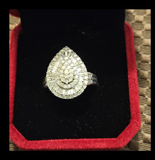 925 Sterling Silver Pear White Diamond Halo C...