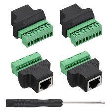 4 Pcs RJ45 Female Plug to 8 Pin Screw Terminal Connector Adapter Black