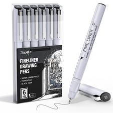 JusArt Fineliner Pens, 6 Pcs, 0.25mm Ultra Fine Point Pens 01, No Bleed, Wate...